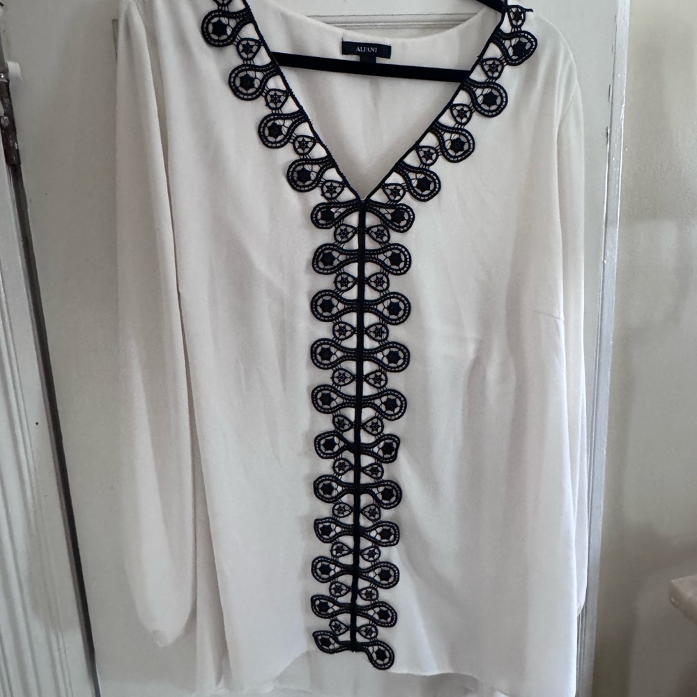 Alfani Women's White Blouse with Black Detailing